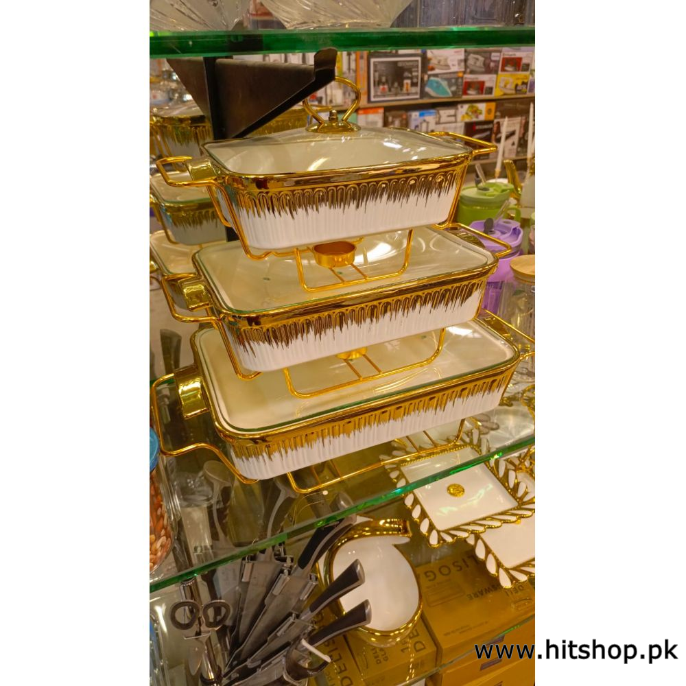 Fancy buffet Sets With Golden Burner Stands 3 pcs Sets